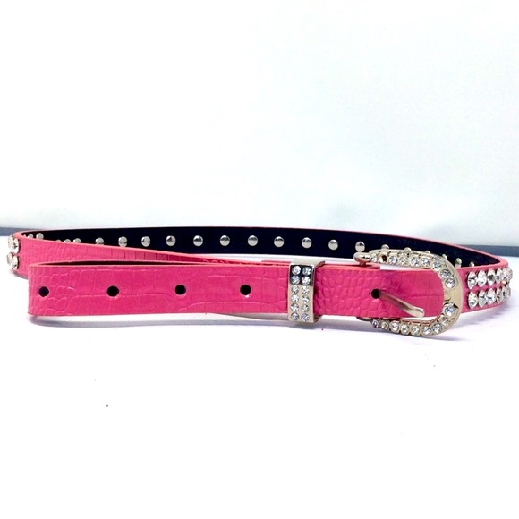 Pink MCM Greek key rhinestone pattern belt - Picture 2 of 5